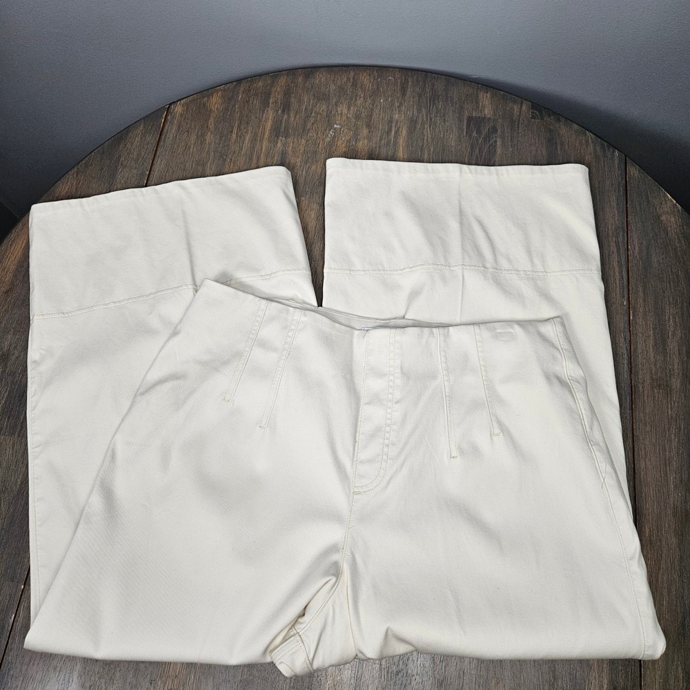 SPANX Womens 1X Pants Pull On Stretch Twill High Rise Cropped Wide Leg Cream